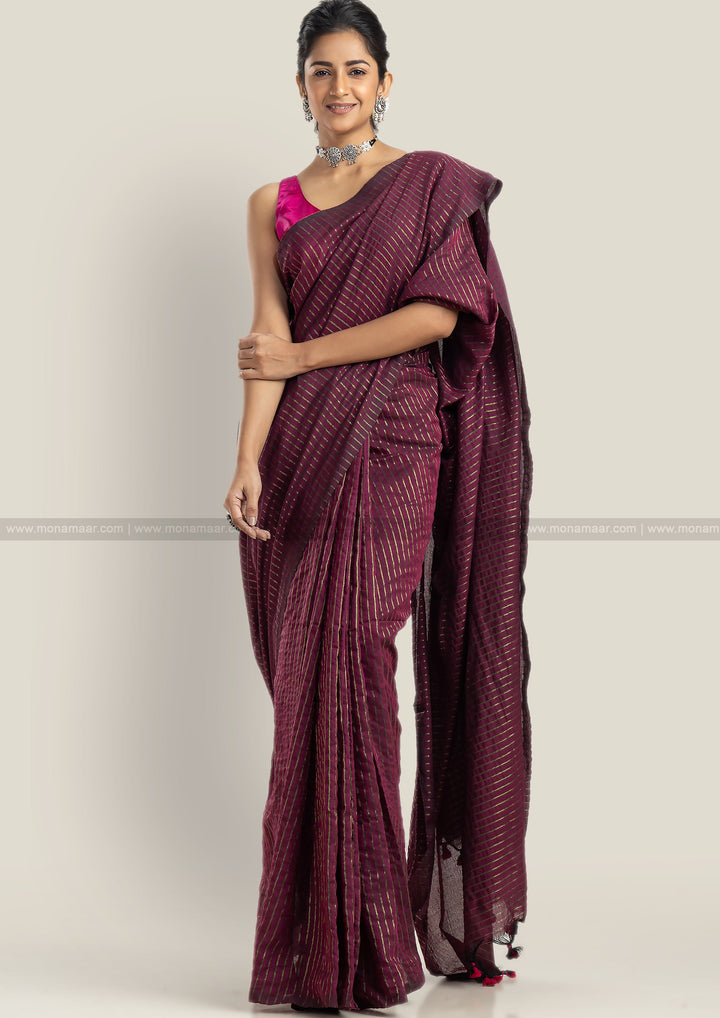 Bengal Khadi Saree Dark Purple