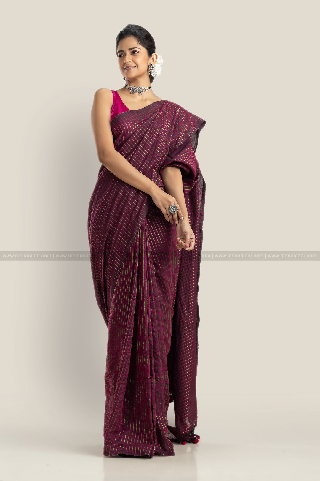 Bengal Khadi Saree Dark Purple