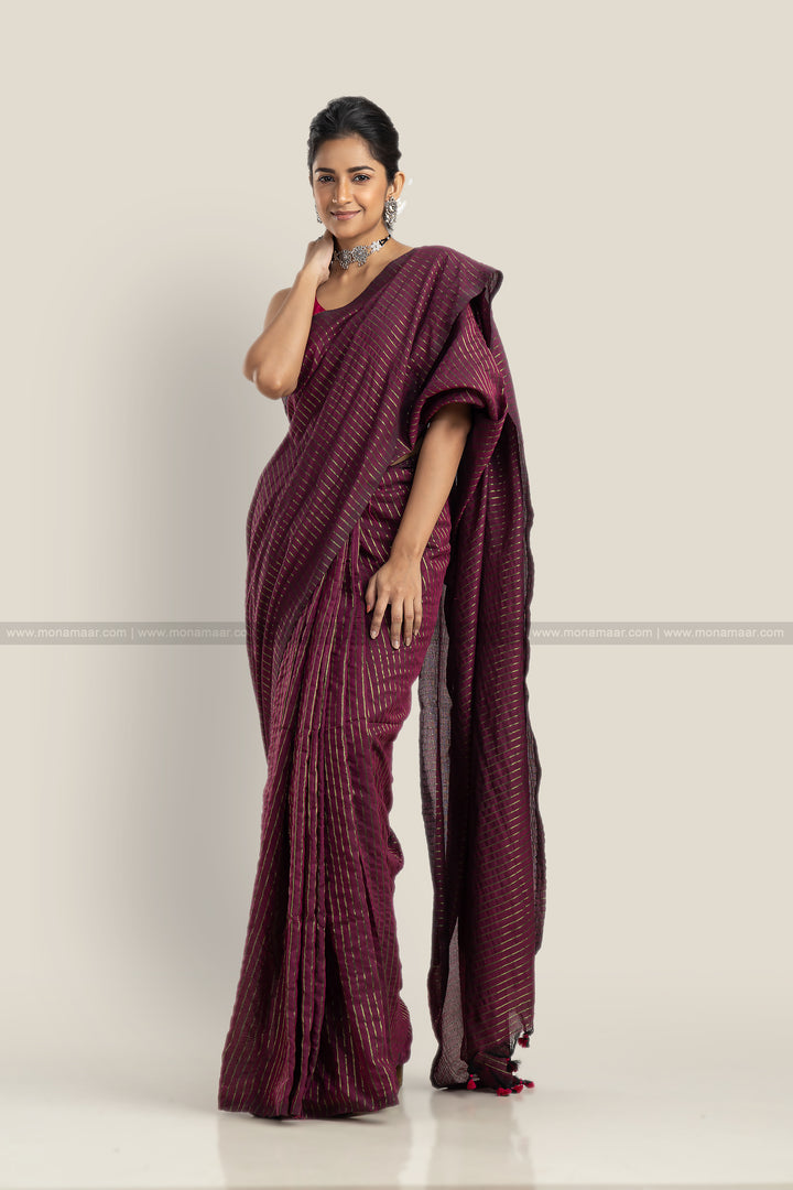 Bengal Khadi Saree Dark Purple