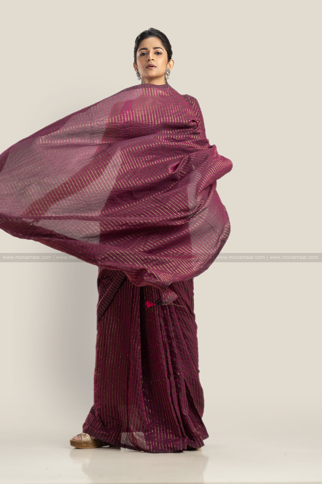 Bengal Khadi Saree Dark Purple