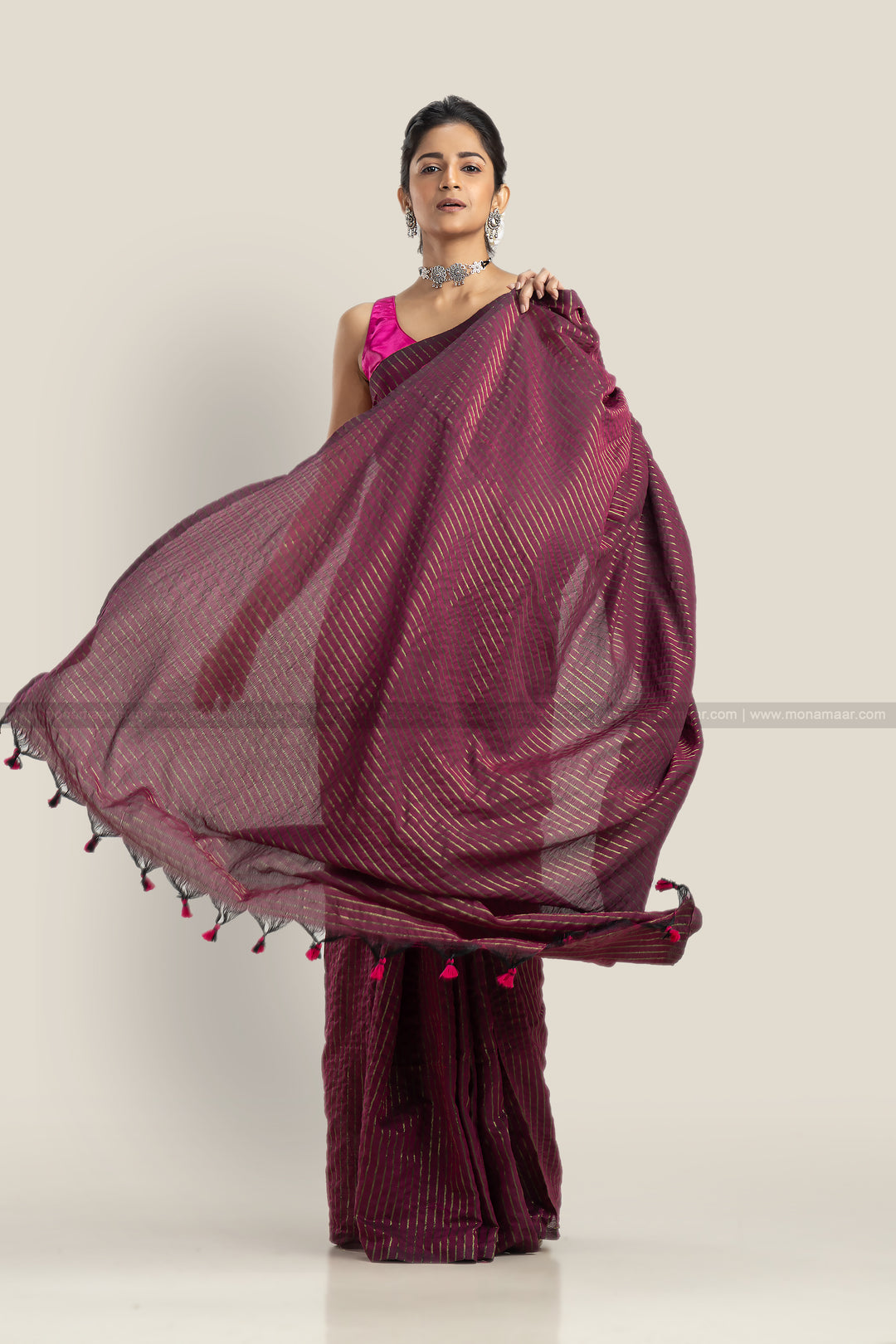 Bengal Khadi Saree Dark Purple
