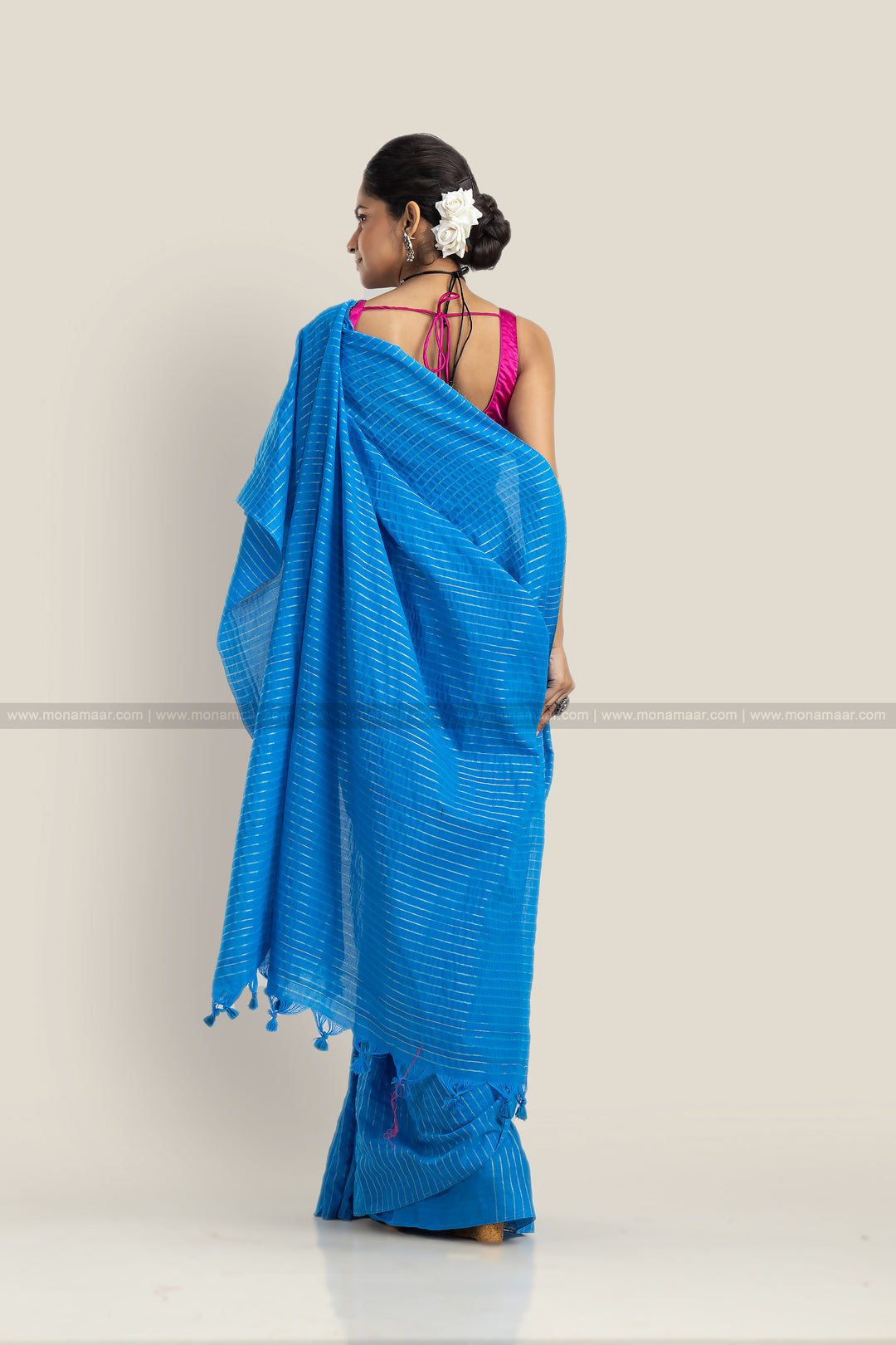 Bengal Khadi Saree Sky Blue Stripe