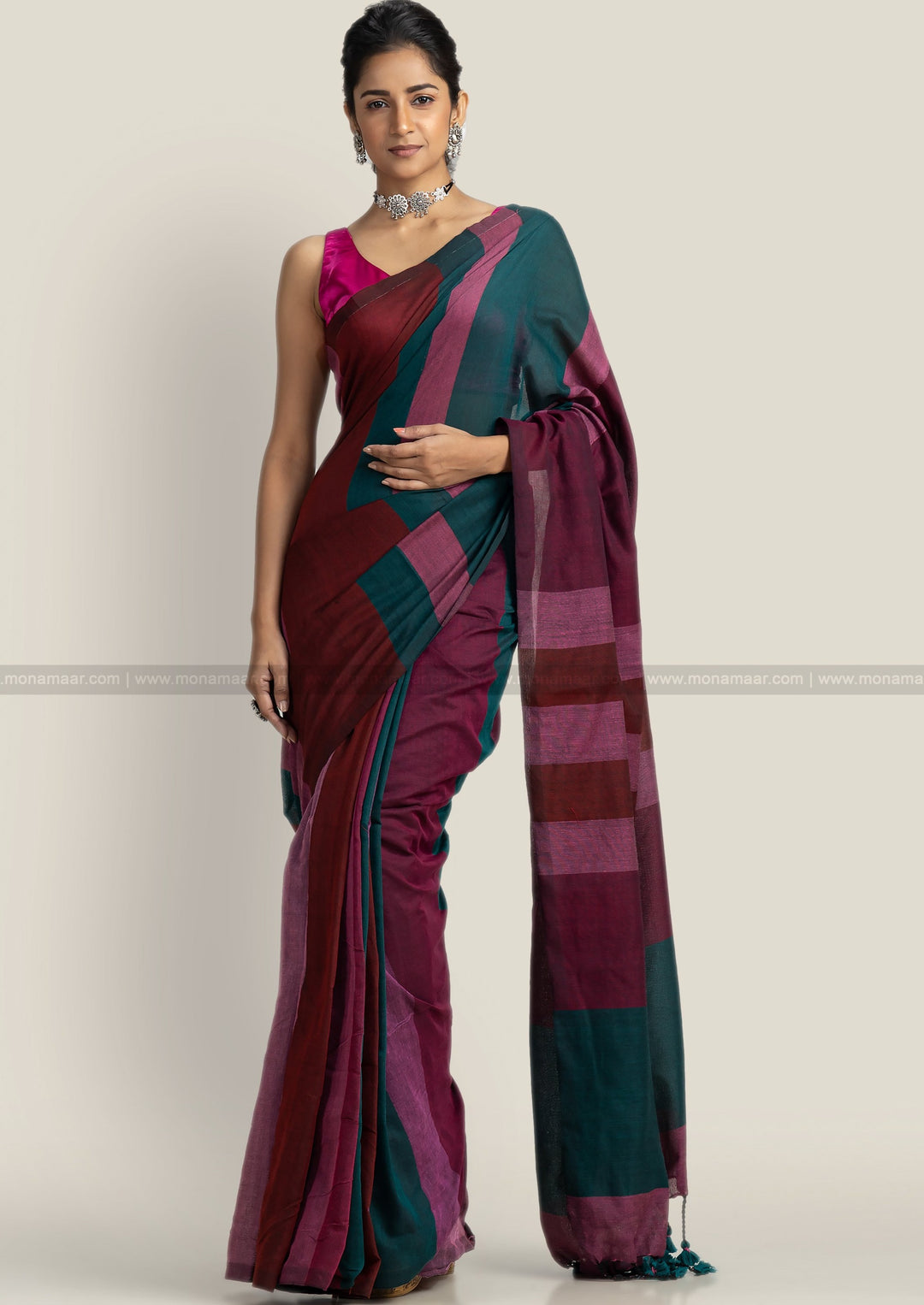 Stripe Style Multicolor Khadi Cotton Saree