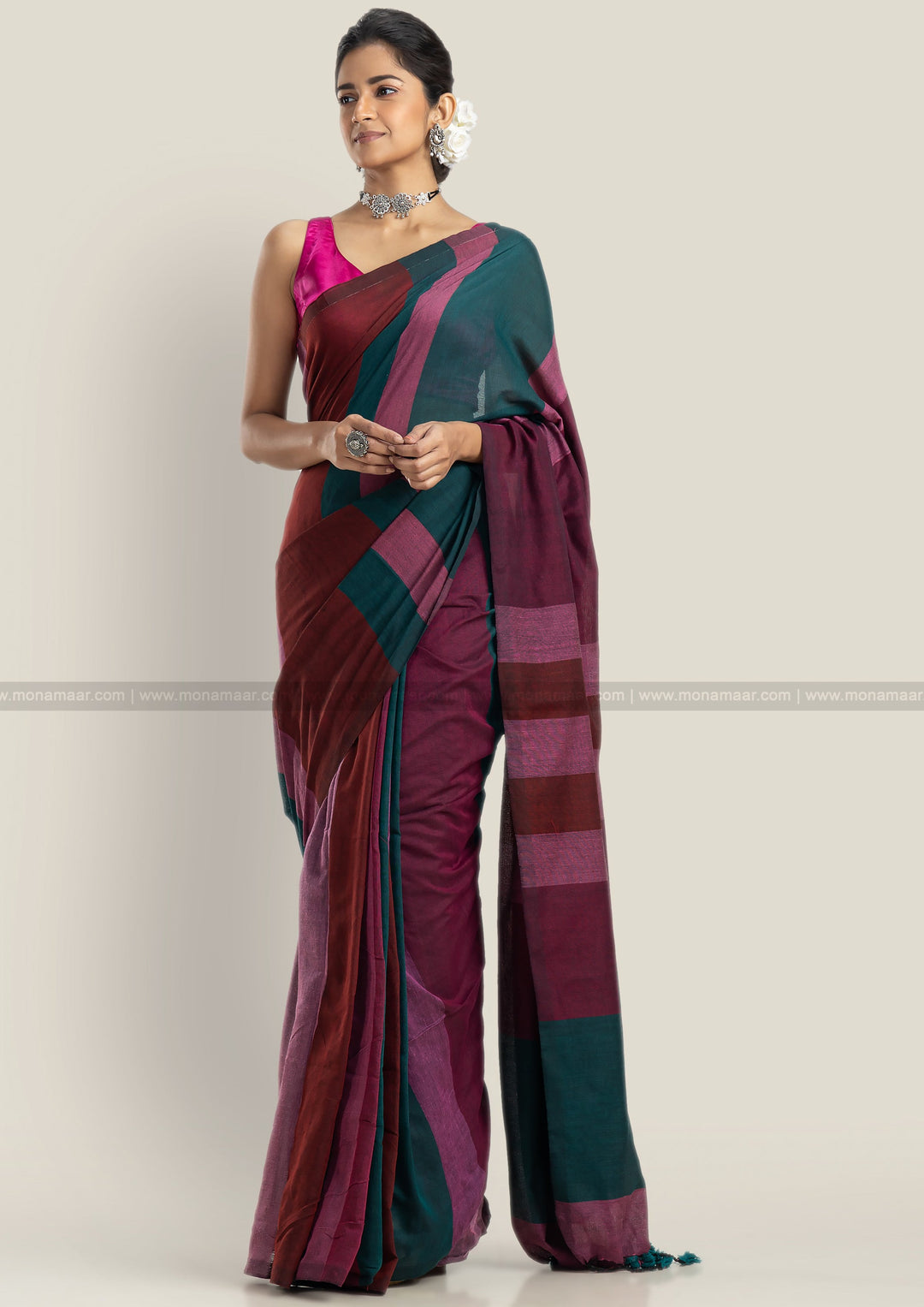 Stripe Style Multicolor Khadi Cotton Saree