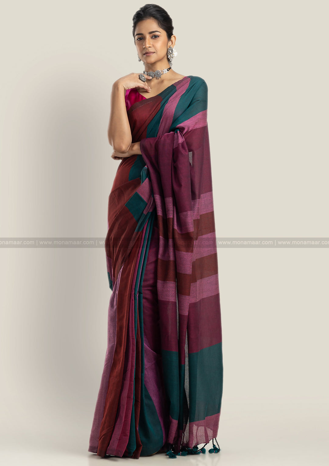 Stripe Style Multicolor Khadi Cotton Saree