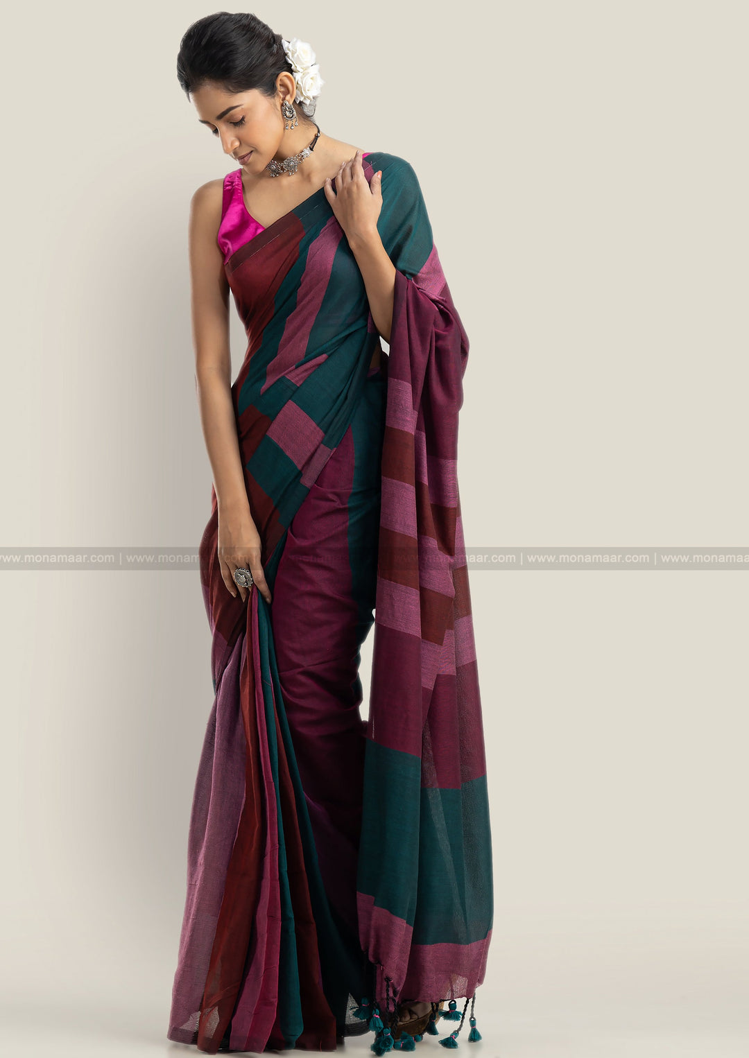 Stripe Style Multicolor Khadi Cotton Saree