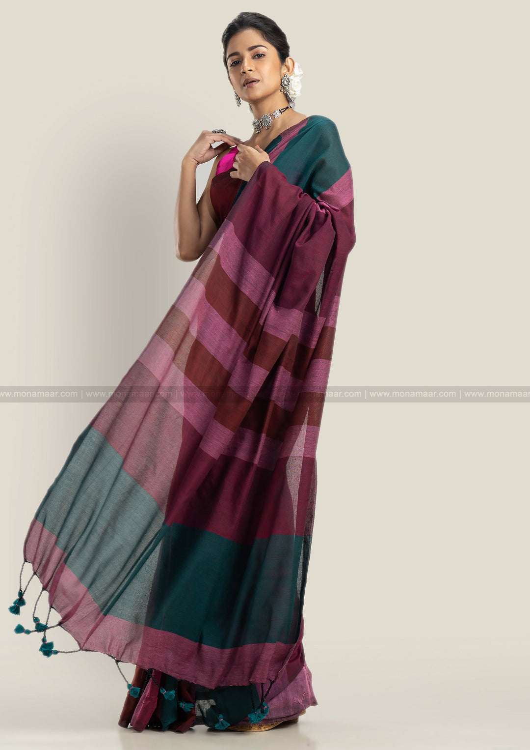 Stripe Style Multicolor Khadi Cotton Saree