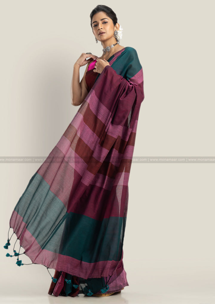 Stripe Style Multicolor Khadi Cotton Saree