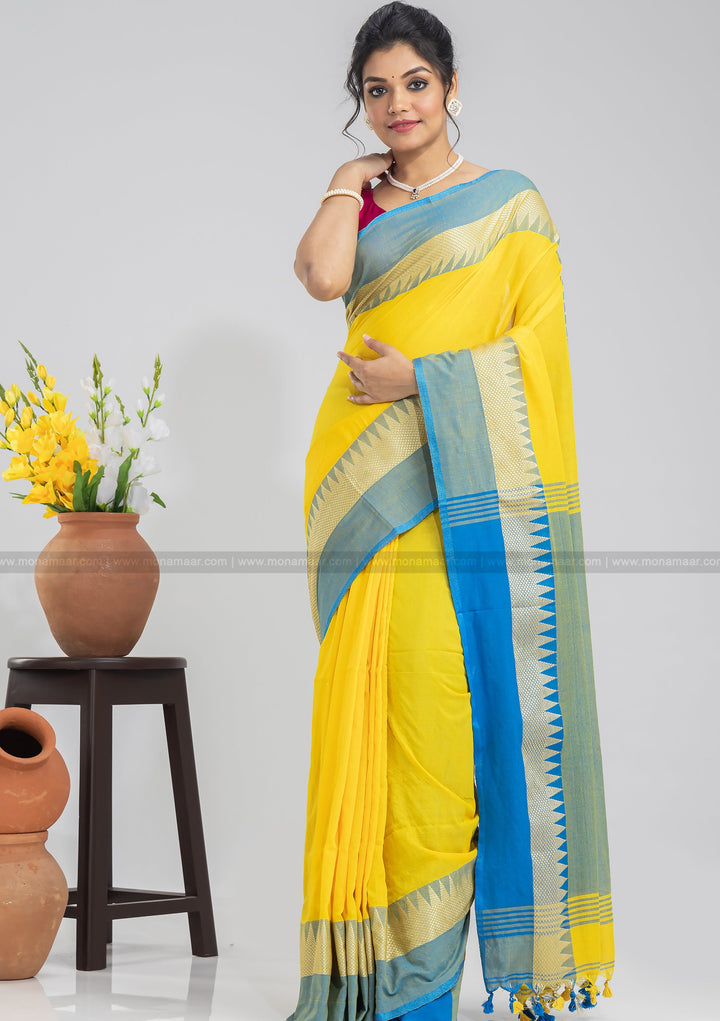 Yellow Flowers Khadi Cotton Saree