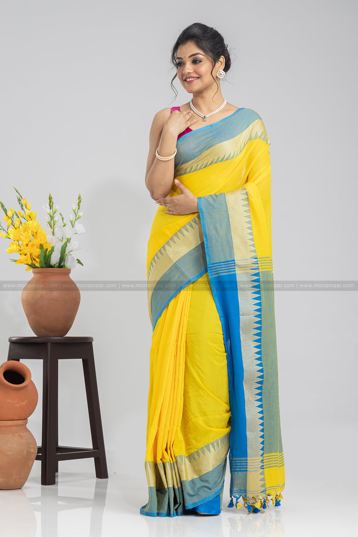Yellow Flowers Khadi Cotton Saree