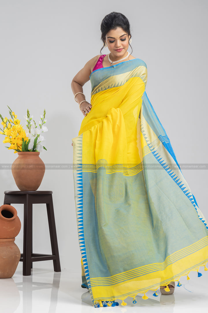 Yellow Flowers Khadi Cotton Saree