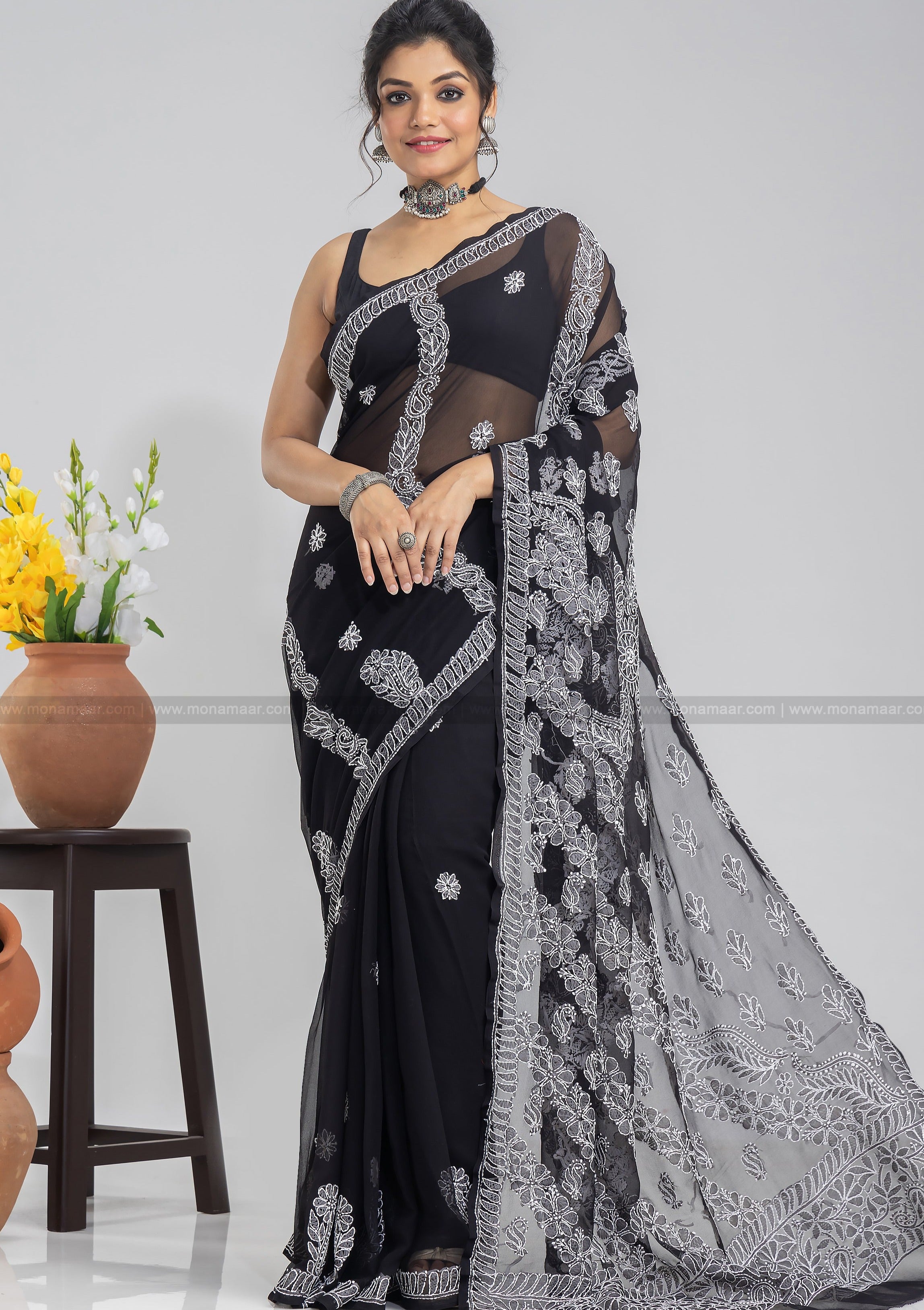 Pure Lucknowi Chikankari Saree - Main Image