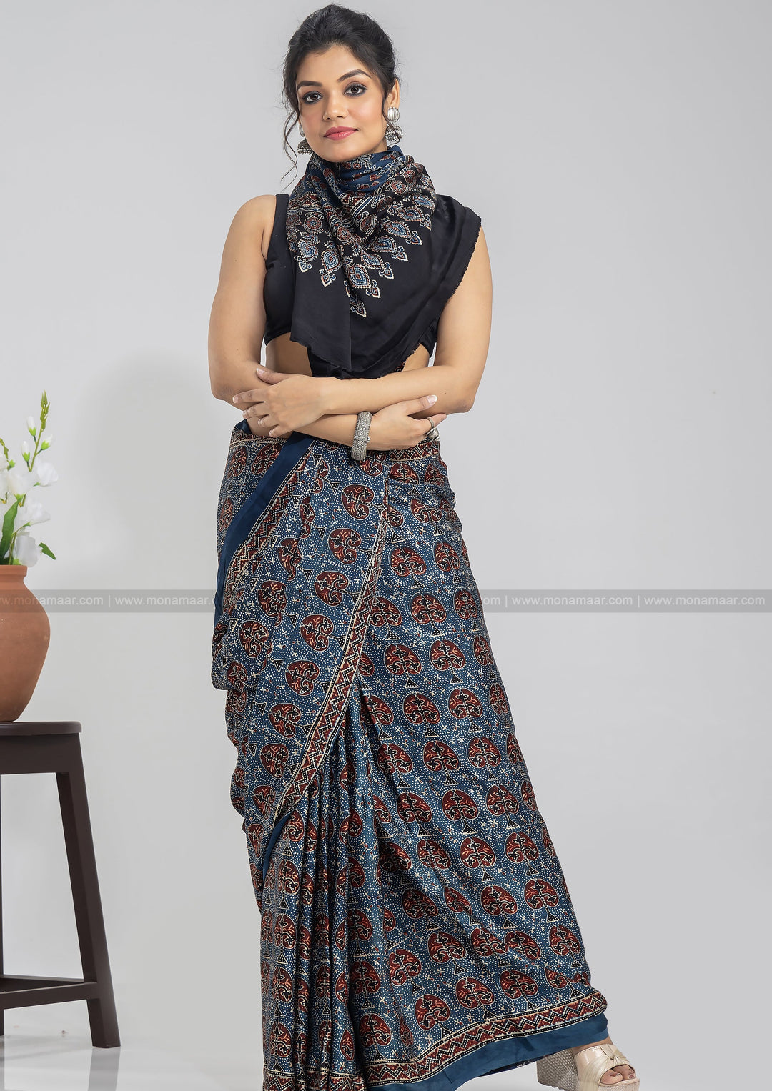 Ajrakh Block Printed Saree