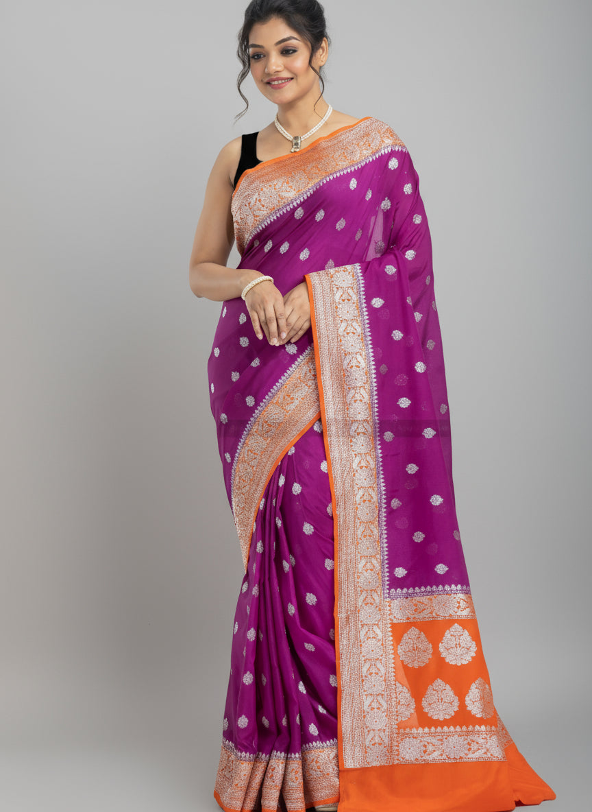 Wine Orange Banarsi Saree