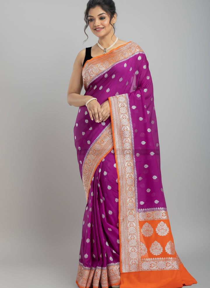 Wine Orange Banarsi Saree