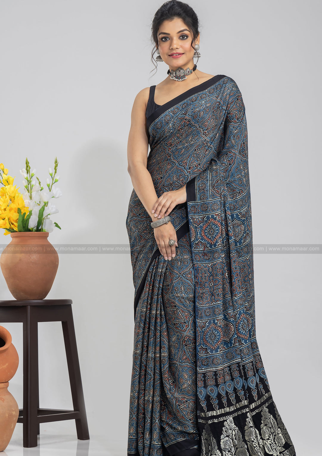 Ajrakh Block Printed Saree
