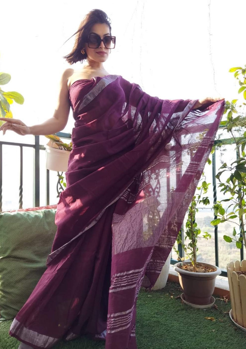 Pure Handwoven Cotton Linen Saree