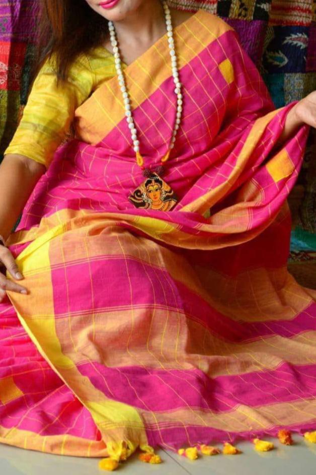 Check Style Bengal Khadi Saree