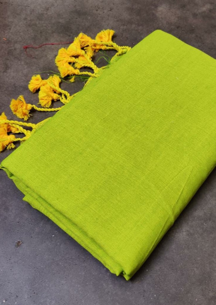 Fresh Green Bengal khadi Cotton Saree