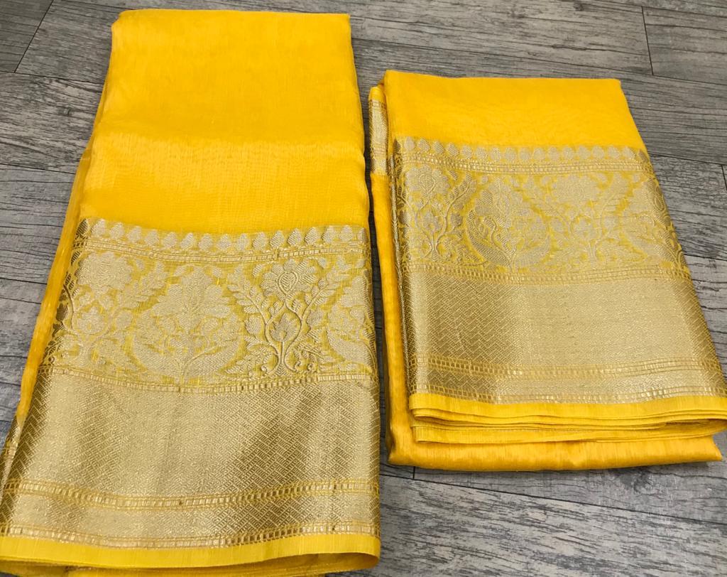 Pure Handwoven Silk Linen Banarasi