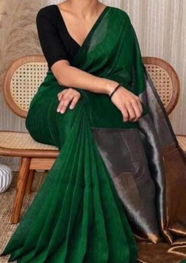 Forest Green Pure Khadi Cotton Saree