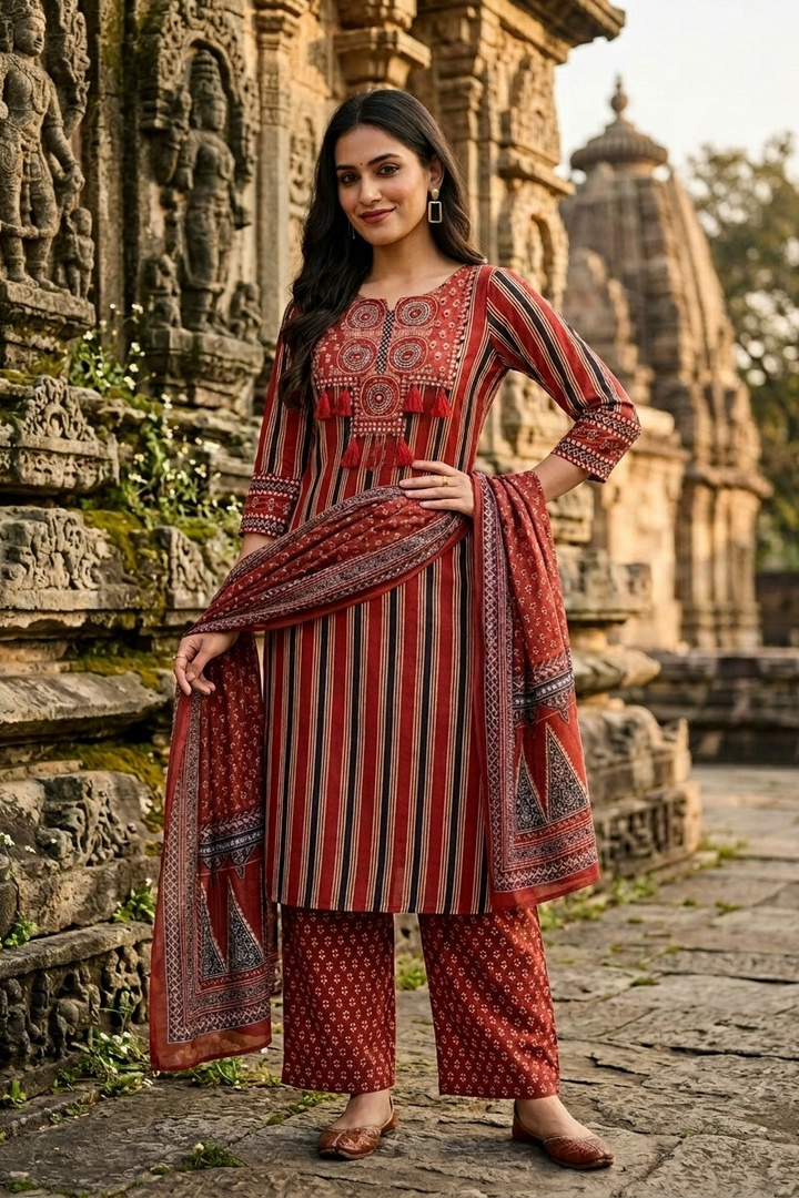 Kutchi print Cotton Kurti Set