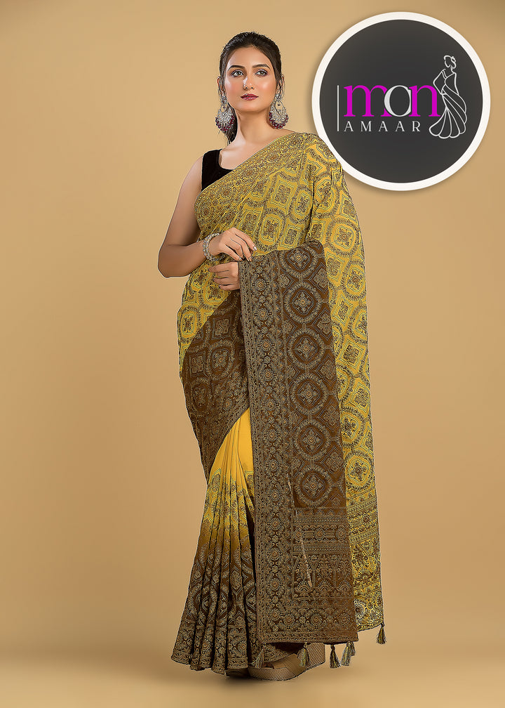 Spill the beans Of Beauty(Embroidery Saree)