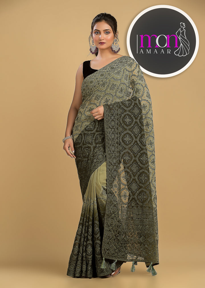 Spill the beans Of Beauty(Embroidery Saree)