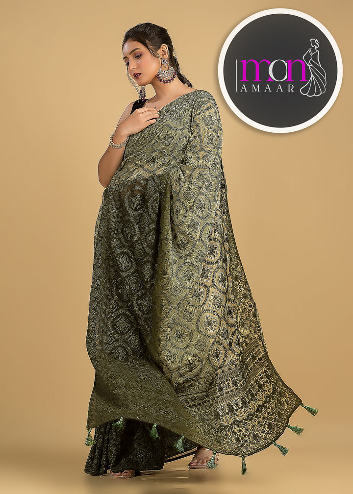 Spill the beans Of Beauty(Embroidery Saree)