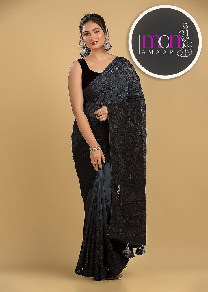 Spill the beans Of Beauty(Embroidery Saree)