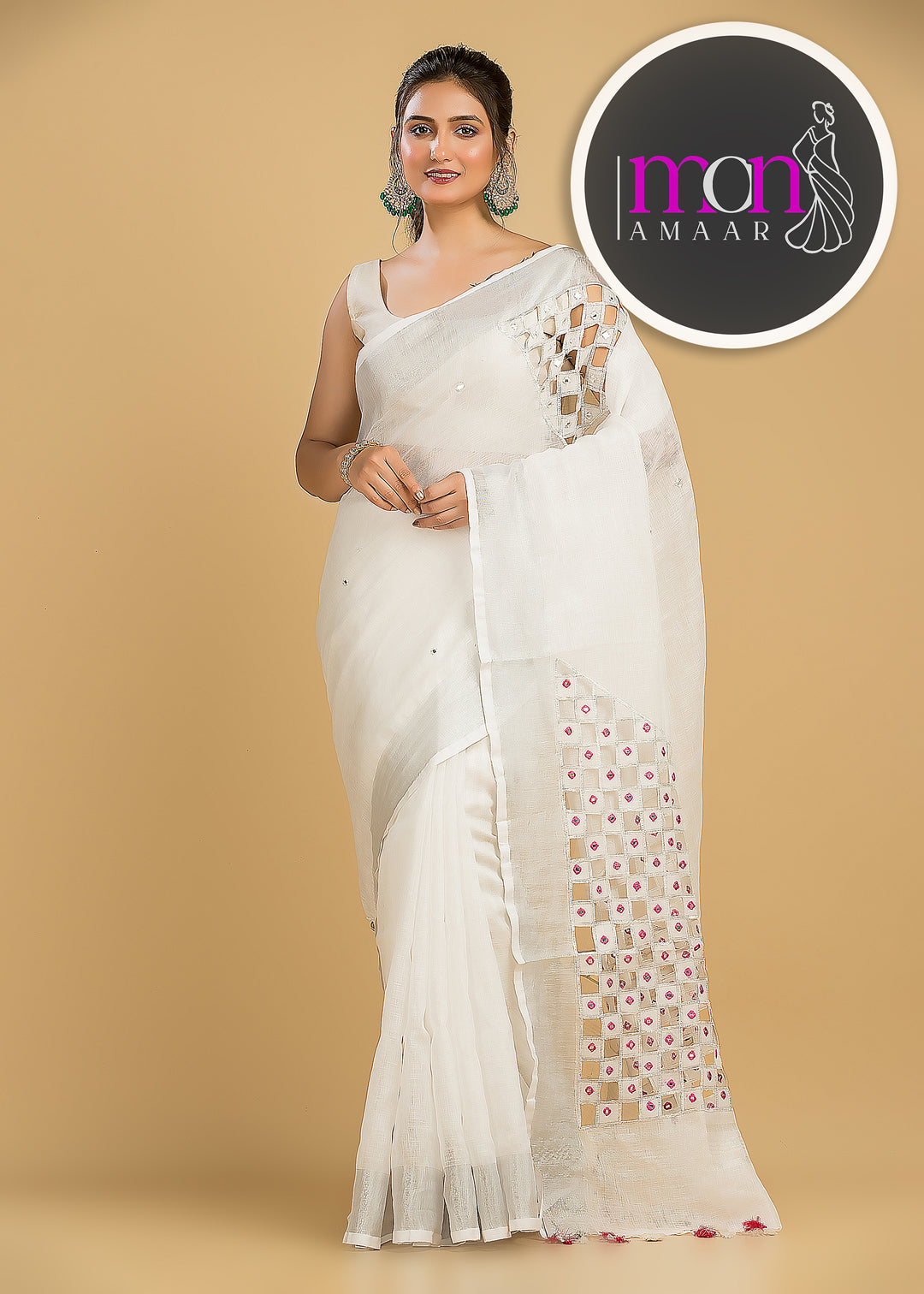 White Air  (Pure  Linen Saree with Cut Work)