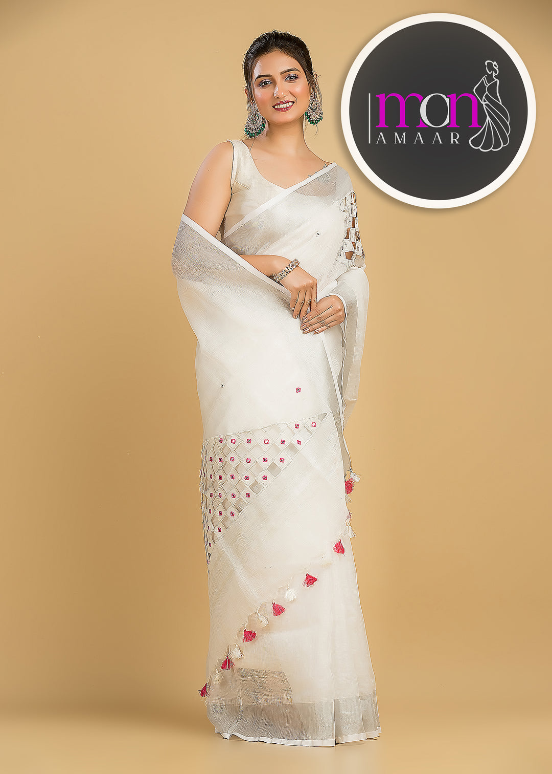 White Air  (Pure  Linen Saree with Cut Work)