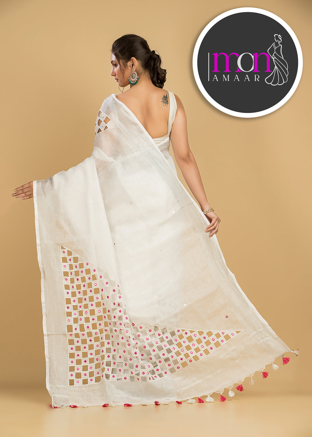 White Air  (Pure  Linen Saree with Cut Work)