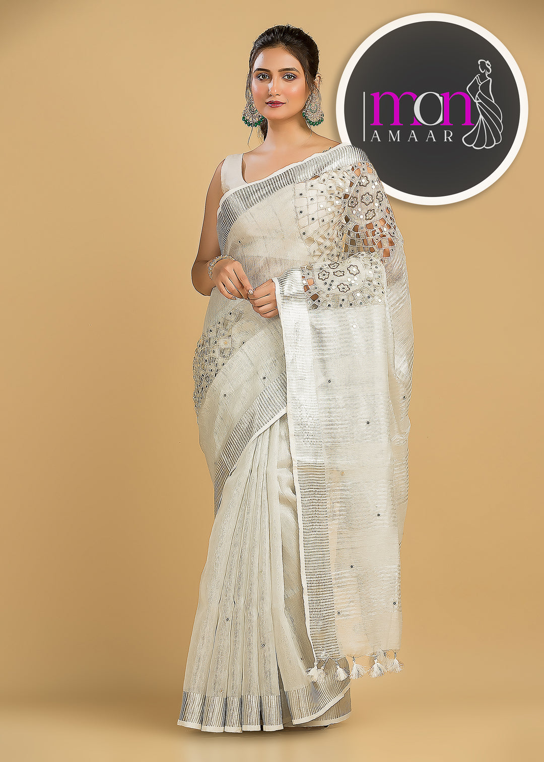 Tree Of Life (Pure Silver Tissue Linen Saree)