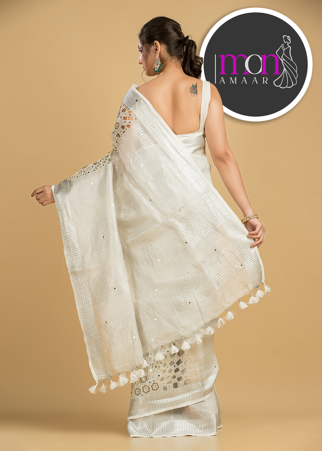 Tree Of Life (Pure Silver Tissue Linen Saree)