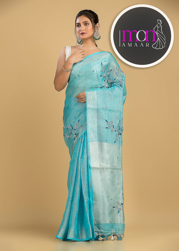 Sky Gaze( Pure Tissue Linen Saree)