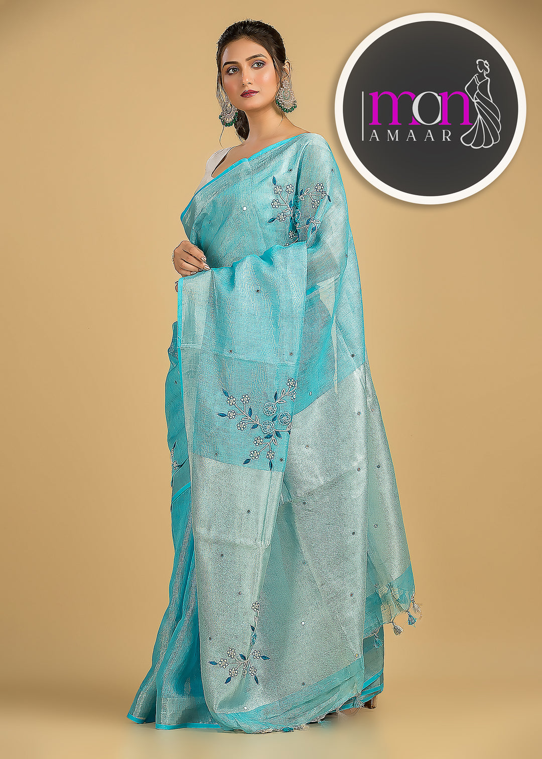 Sky Gaze( Pure Tissue Linen Saree)