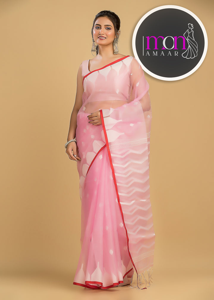 Pink Love Reshmi Affair (Moirang phee Inspired) Muslin Resham Saree