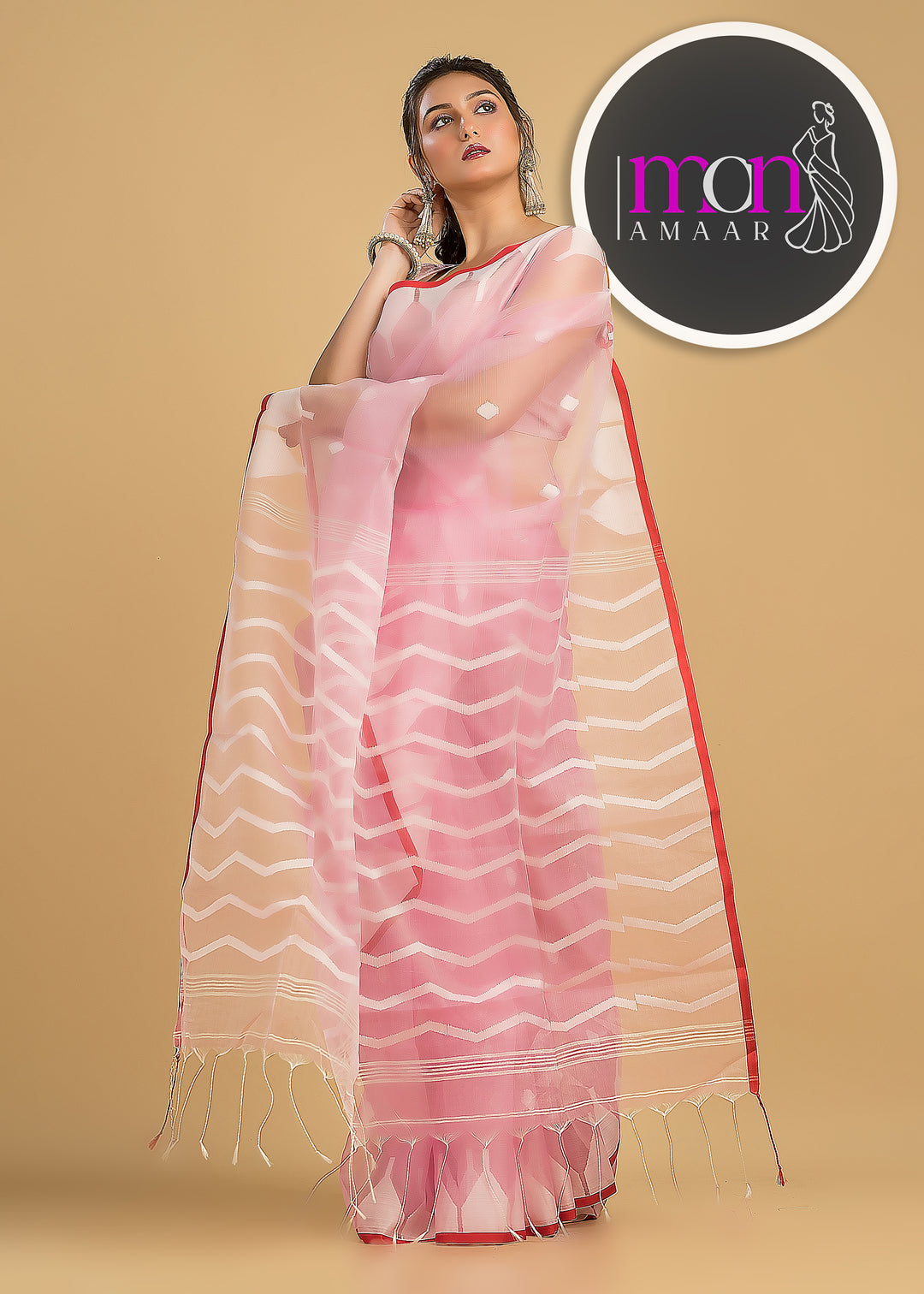 Pink Love Reshmi Affair (Moirang phee Inspired) Muslin Resham Saree