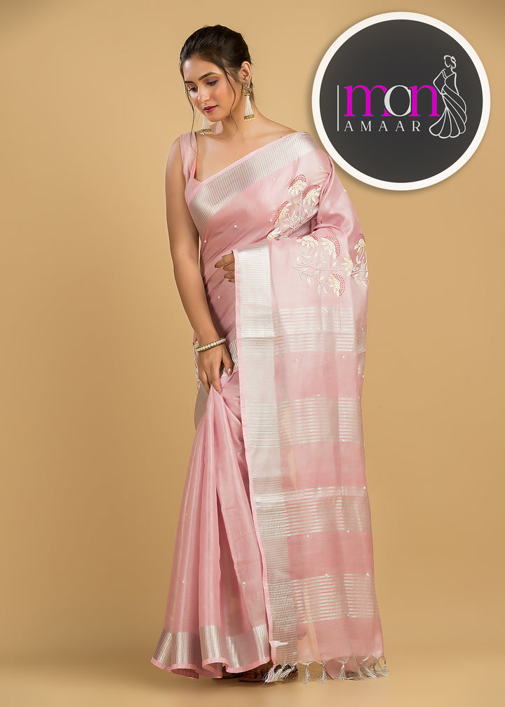 Pearl Of Ribbons ( Pure Tissue Linen Saree)