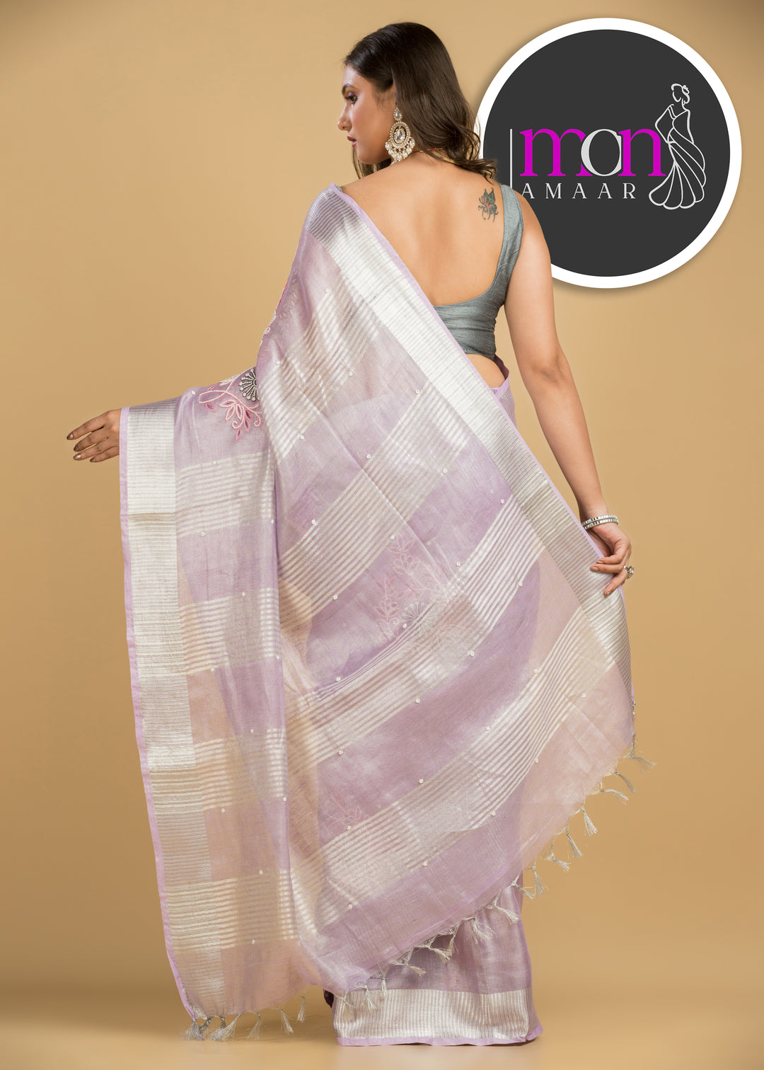 Love For Lavender (Pure Tissue Linen )Hand Work Saree