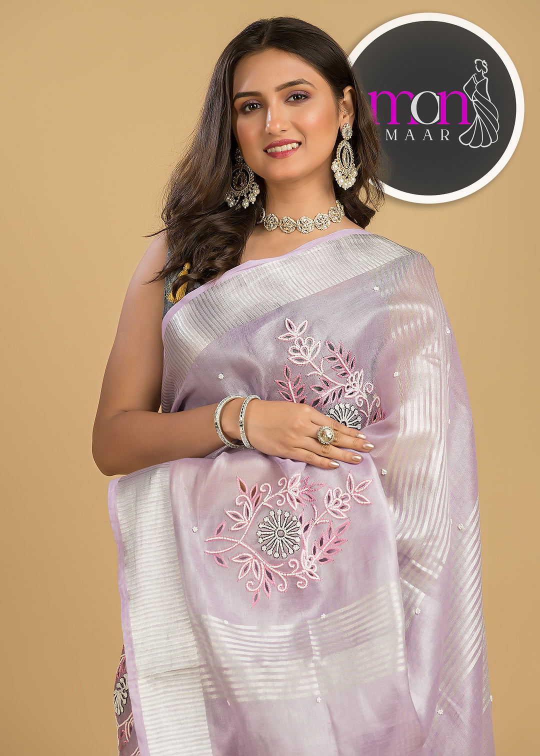 Love For Lavender (Pure Tissue Linen )Hand Work Saree