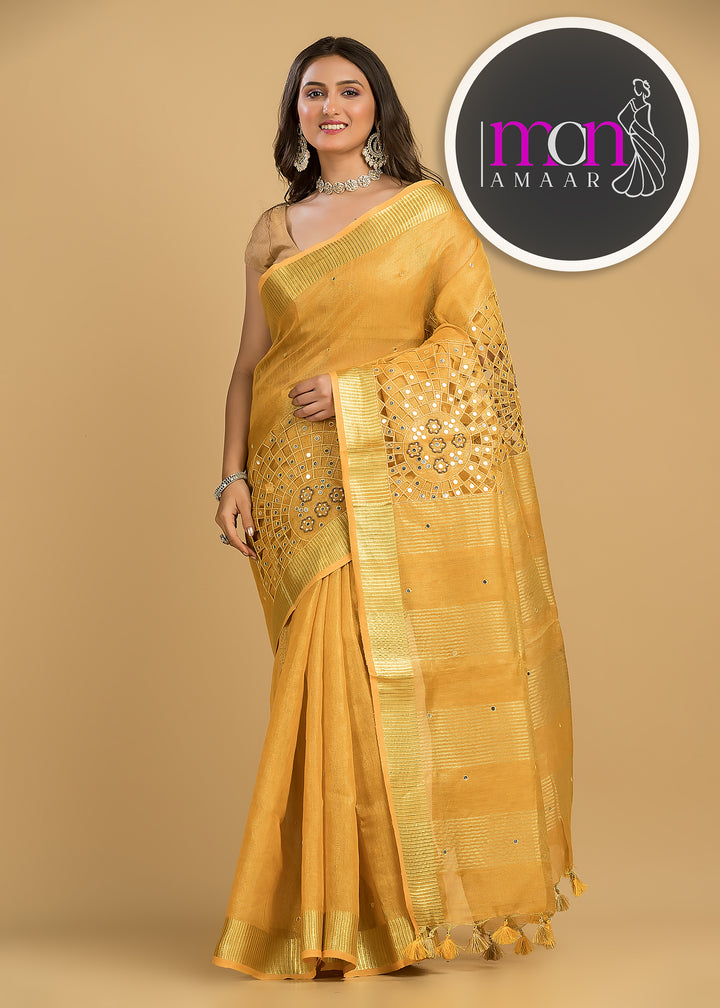 Worth Of A Queen's Crown( Pure Tissue Linen Saree)