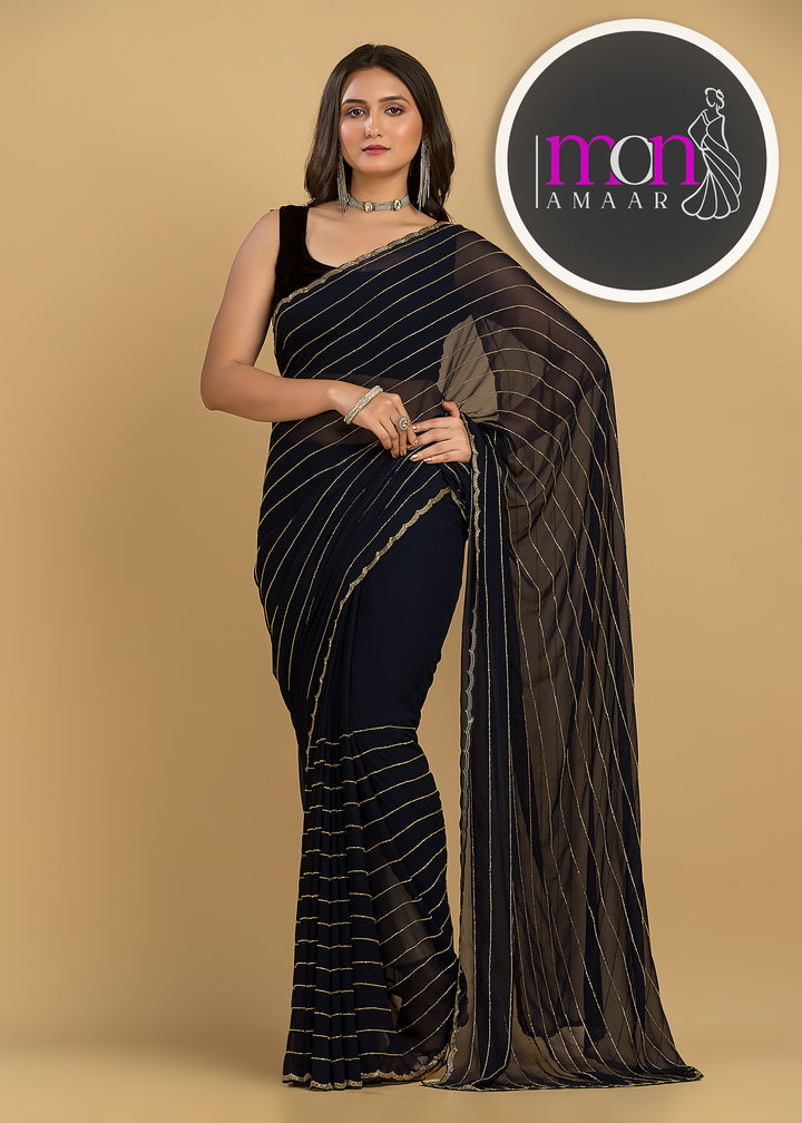 Last Of the Stars - Navy Blue Designer Saree