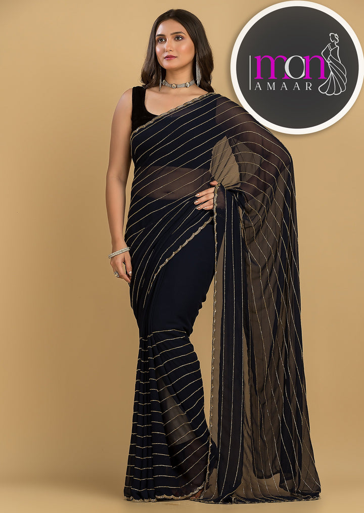 Last Of the Stars - Navy Blue Designer Saree