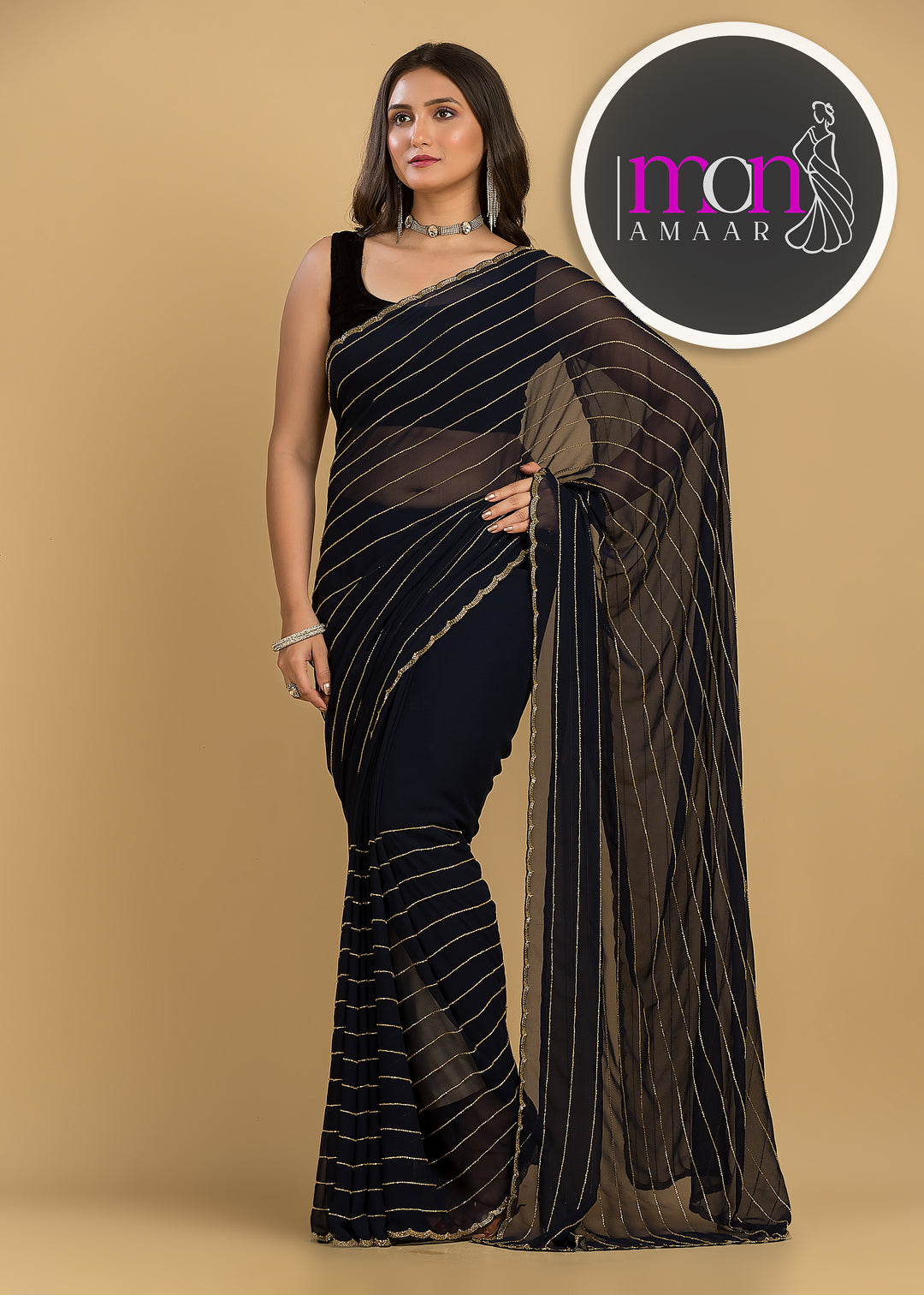 Last Of the Stars - Navy Blue Designer Saree