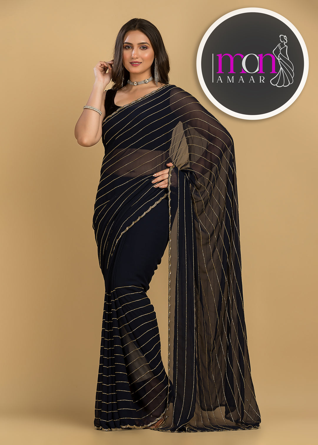 Last Of the Stars - Navy Blue Designer Saree