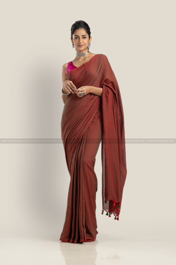 Bengal Bride - Brown Khadi Cotton Saree