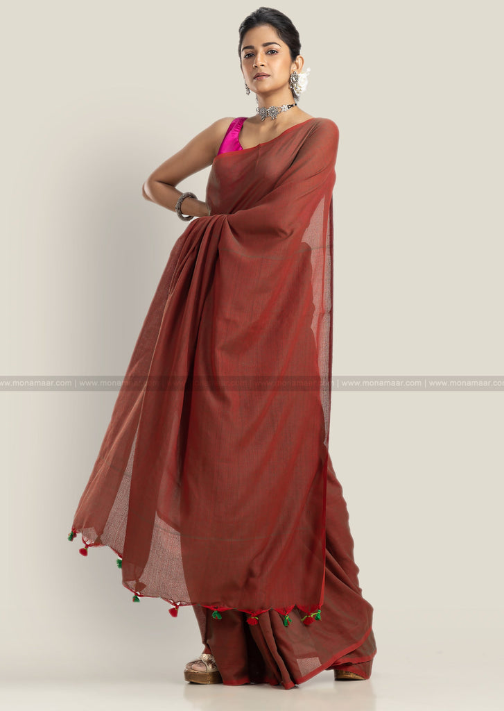 Bengal Bride - Brown Khadi Cotton Saree