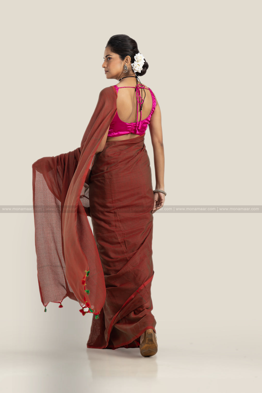 Bengal Bride - Brown Khadi Cotton Saree